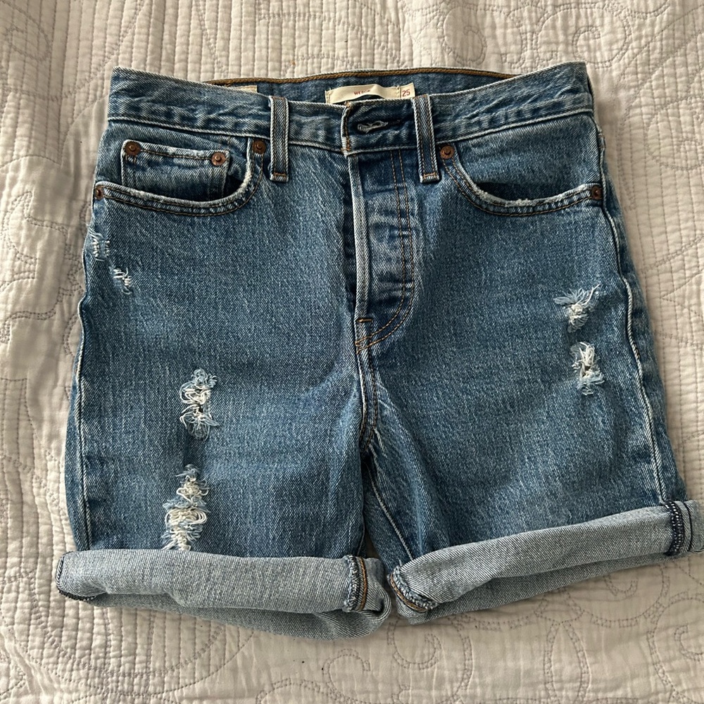 Levi's Blue Jean Shorts with Distressed Details